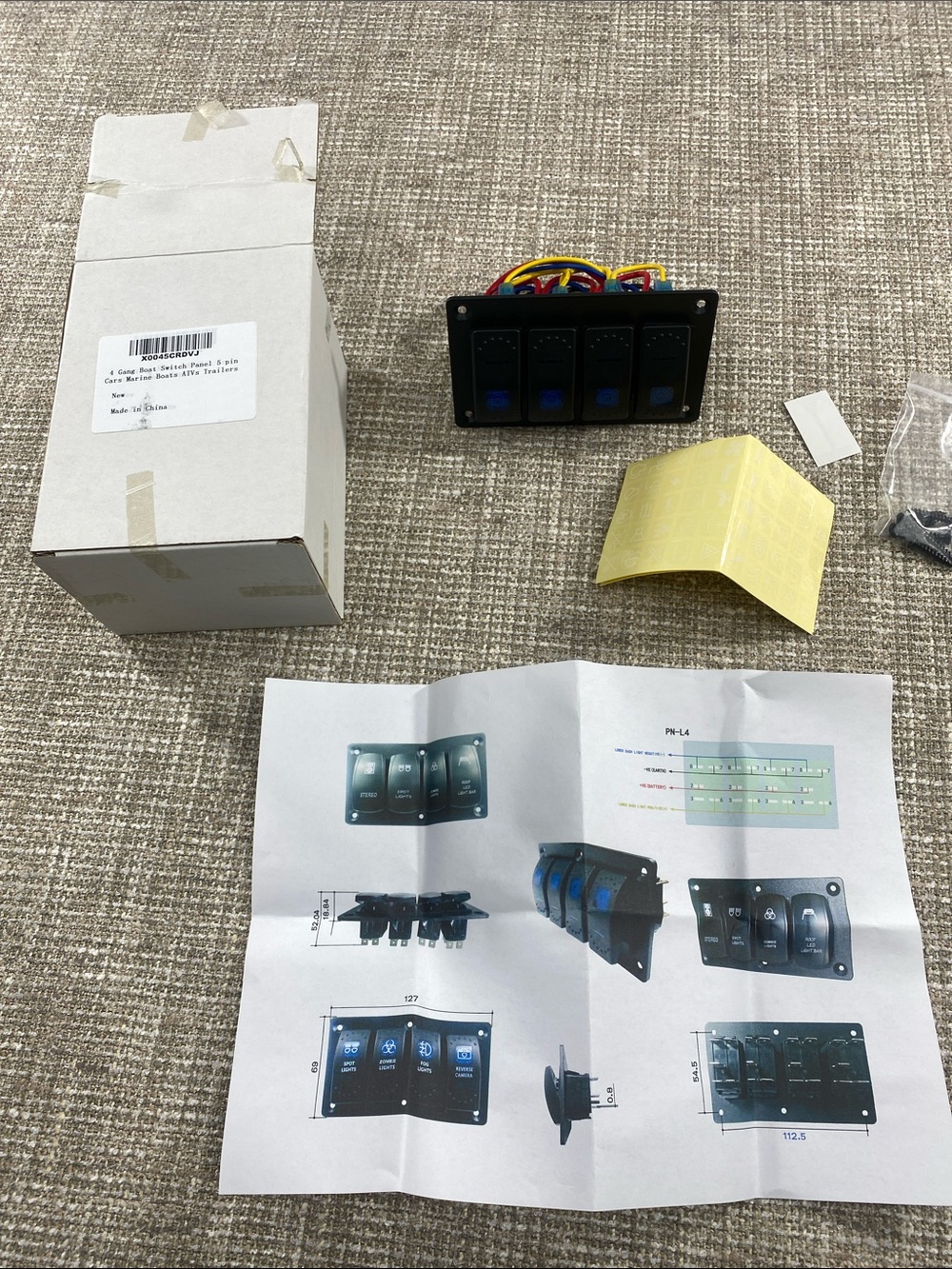 Marine 4-Button Rocker Switch Panel with Blue LEDs 4 gang boat switch panel 5pin